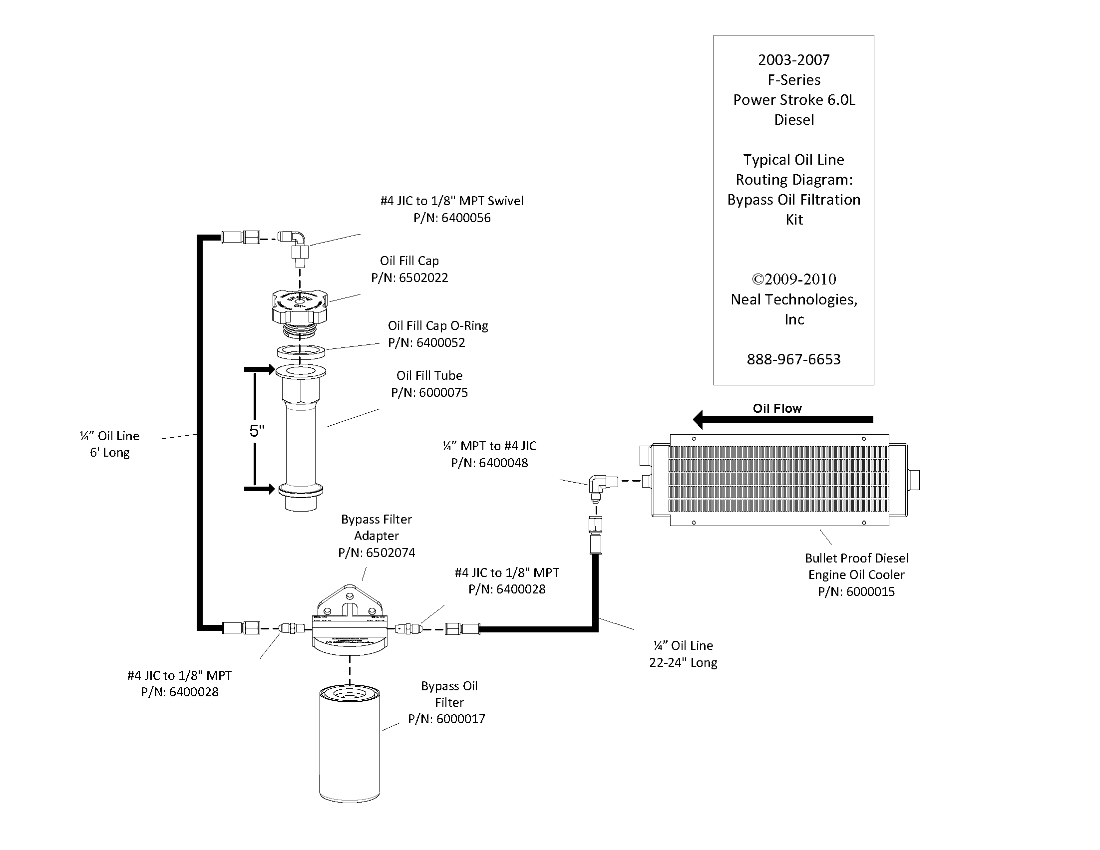 Bypass Oil Filter Assembly, Ford 6.0L Diesel, 2003 and 2004 F-Series
