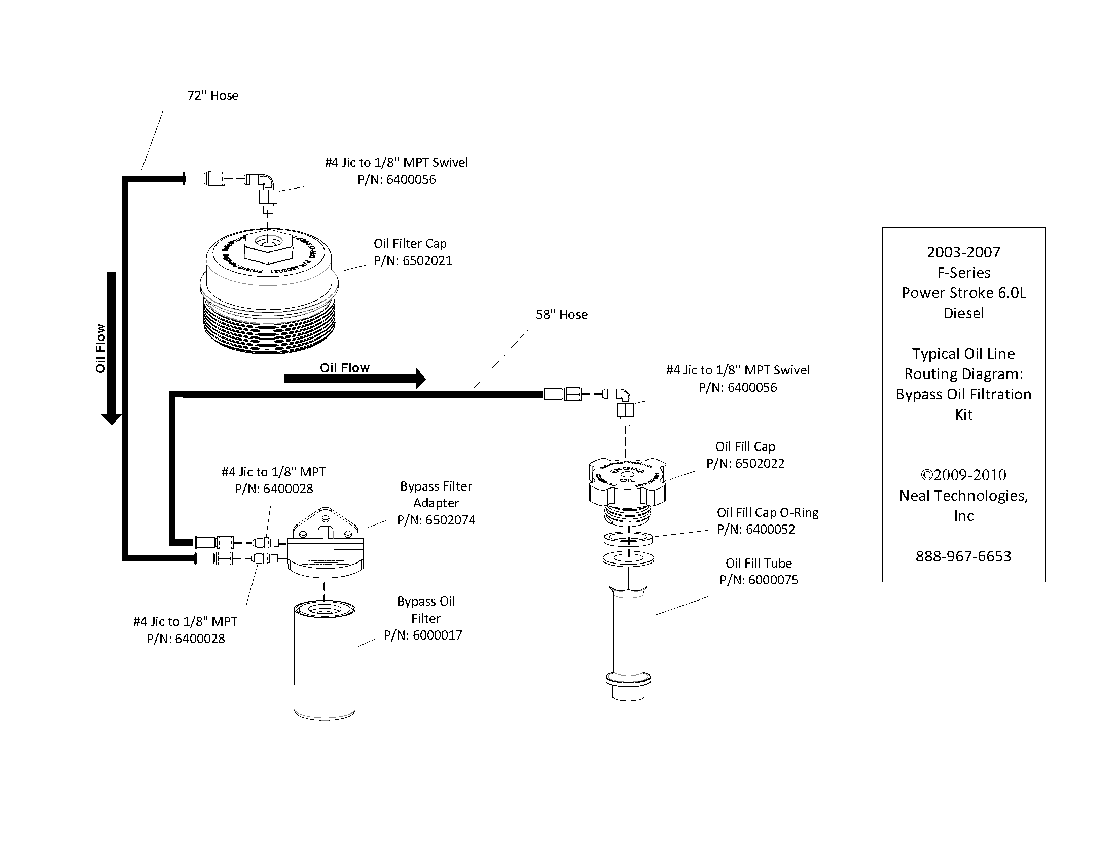 Bypass Oil Filter Assembly, Ford 6.0L Diesel, 2003 and 2004 F-Series