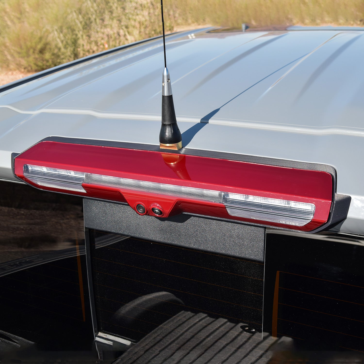 Bullet Proof Diesel third brake light antenna mount installed on 2024 Chevy Silverado