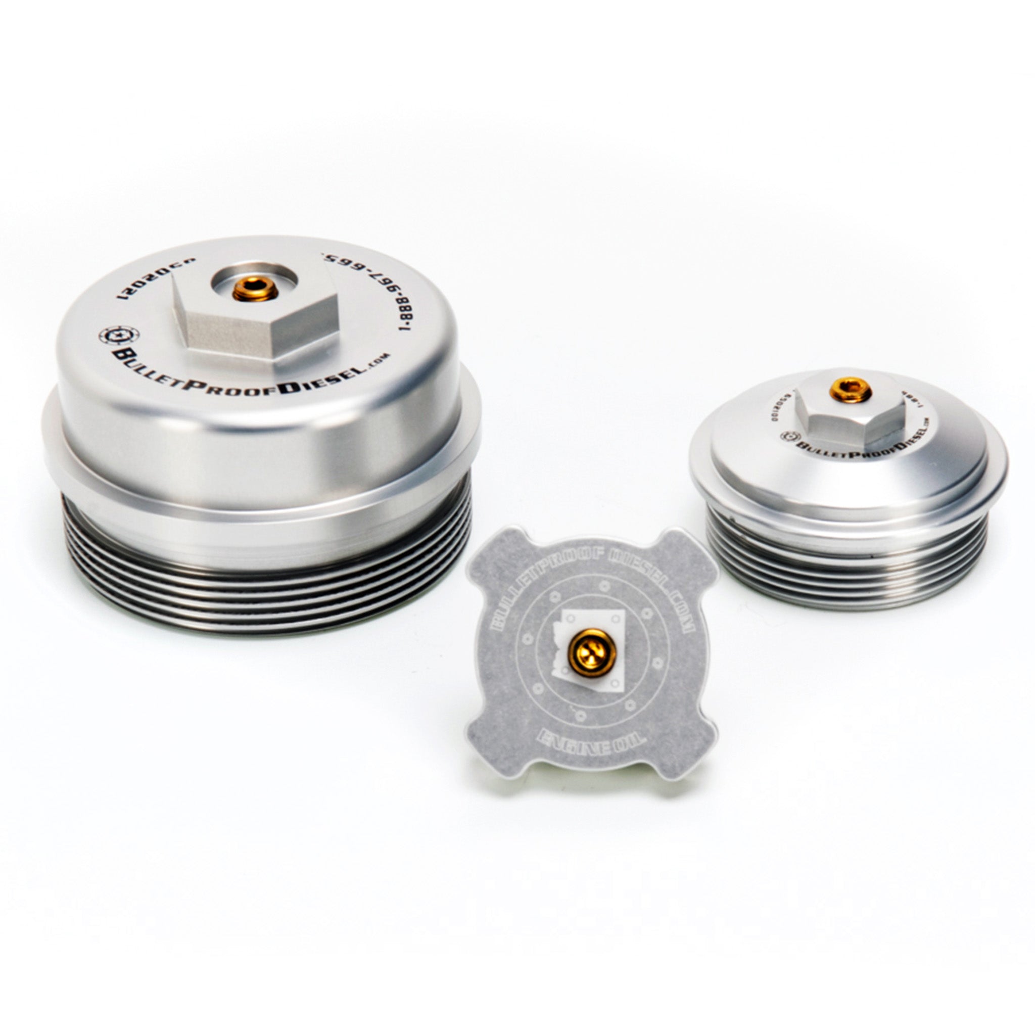 Upgraded Direct Fit Clear (Natural) Anodized Billet Aluminum Oil Filter, Oil Fill, and Lower Fuel Rail Cap Set for the Ford Power Stroke 6.0L Diesel with 1/8” MPT Threaded Port. Fits Years 2003 2004 2005 2006 2007.