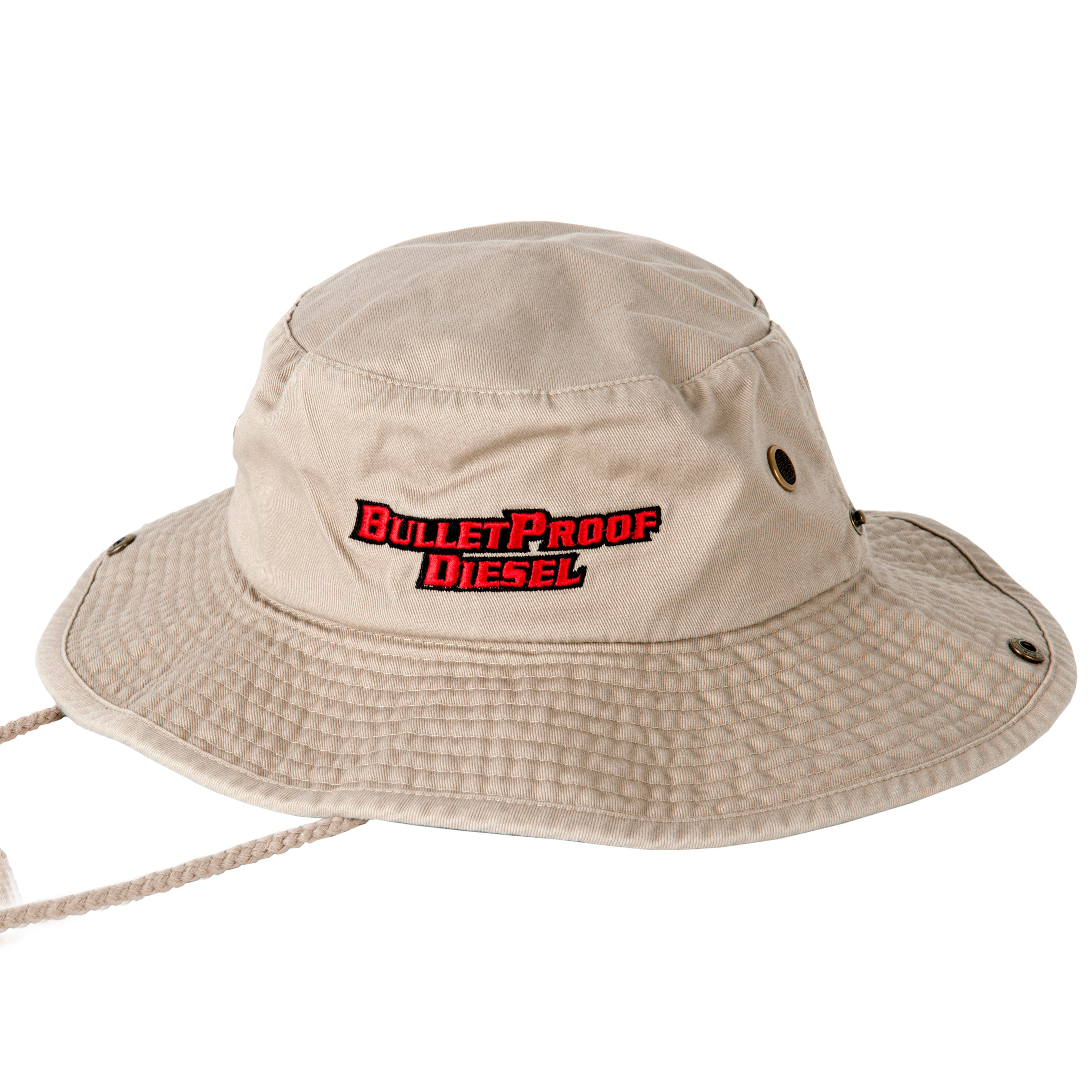 100% Cotton Khaki Boonie Safari Fishing Jungle Bucket Hat with adjustable drawstring cord. 100% Cotton