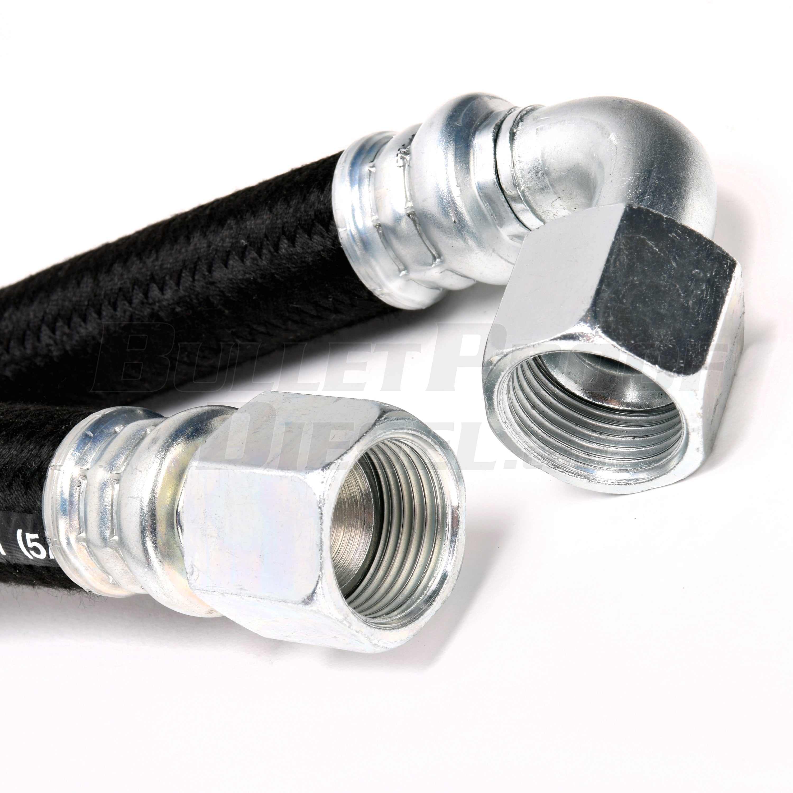 Hose, 56 Inch, Crimped On Steel Fittings, 90° to Straight