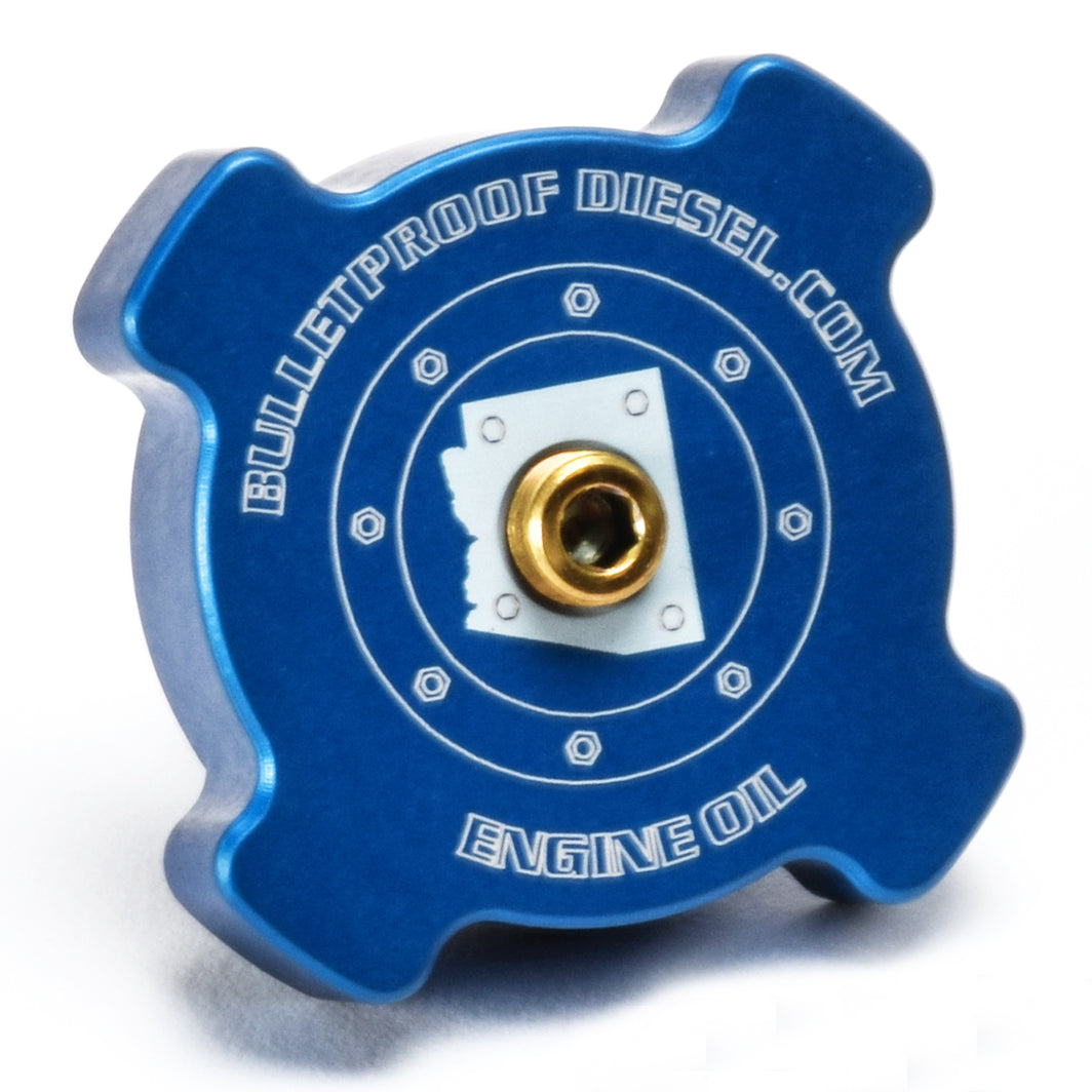 2008, 2009. 2010 Threaded MPT Port, Upgraded blue Billet - Engine Oil Fill Cap -Oil Filler Caps - Ford 6.4L - Power Stroke Diesel