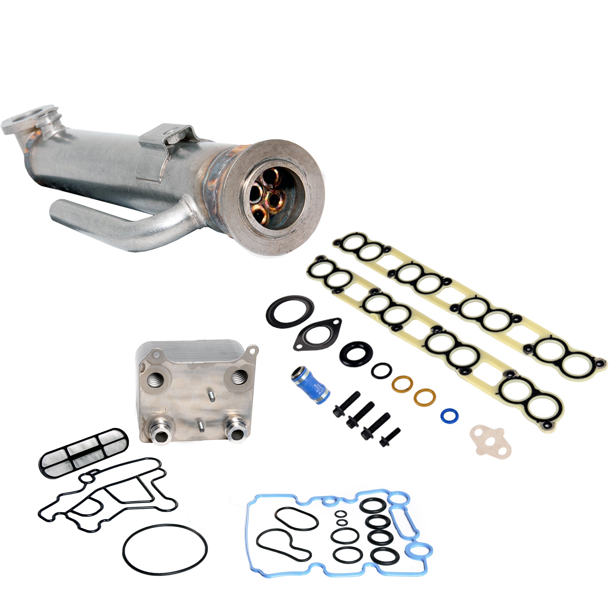 Semi BulletProof Package: Complete 6.0L EGR and Oil Cooler Package, Round Style EGR Cooler