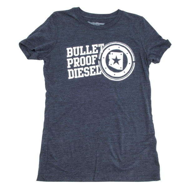 Bullet Proof Womens T-Shirt - Navy Stamp